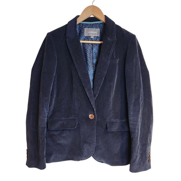 Johnston & Murphy Womens L Corduroy Blazer Wooden Buttons Navy Blue Pockets - Picture 1 of 11